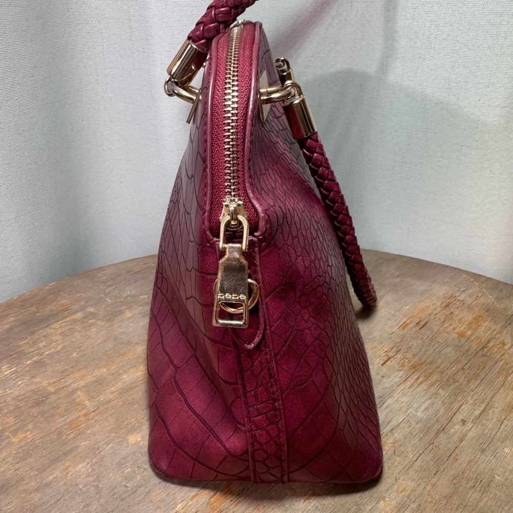 Bebe Burgundy Croc-Embossed Satchel Bag - Picture 4 of 6